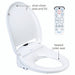 Brondell Swash 1000 Electric Bidet Seat  with remote control labeled for slow-close seat and lid and heated toilet seat features.