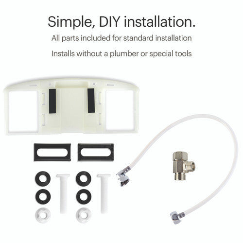 Brondell Swash 1000 Electric Bidet Seat DIY installation kit with parts and text on a white background