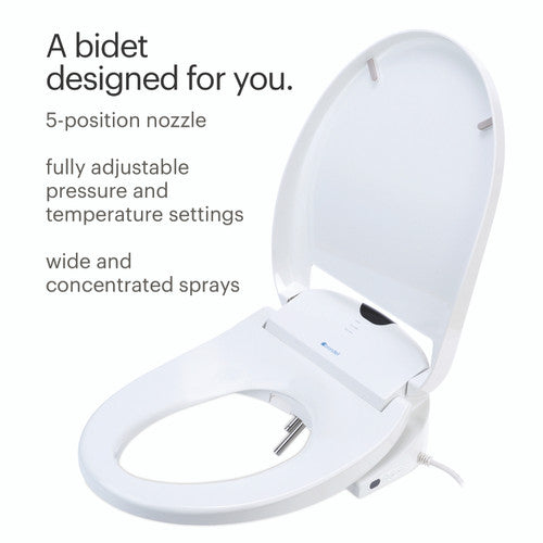 Brondell Swash 1000 Electric Bidet Seat open with features listed
