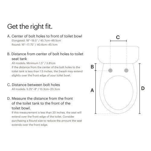 Measurement guide for Brondell Swash 1000 Electric Bidet Seat  fit with dimensions on a white background