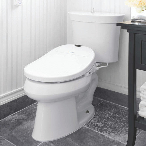 Brondell Swash 1000 Electric Bidet Seat installed on toilet in bathroom right view