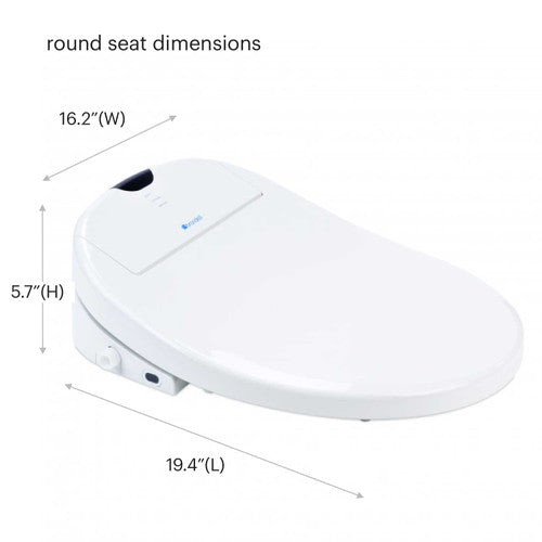 Brondell Swash 1000 Electric Bidet Seat with round seat dimensions labeled on a white background