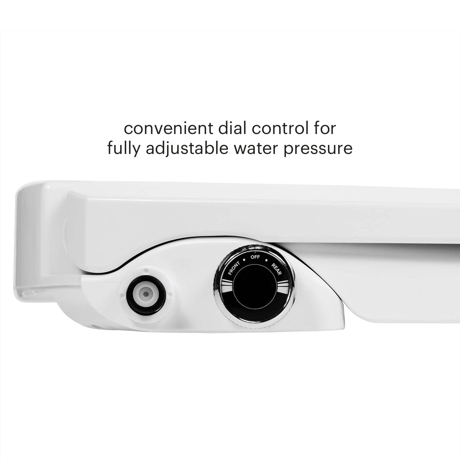 Brondell Swash Ecoseat Non-Electric Bidet Seat water pressure control dial for adjustable water pressure on a white background