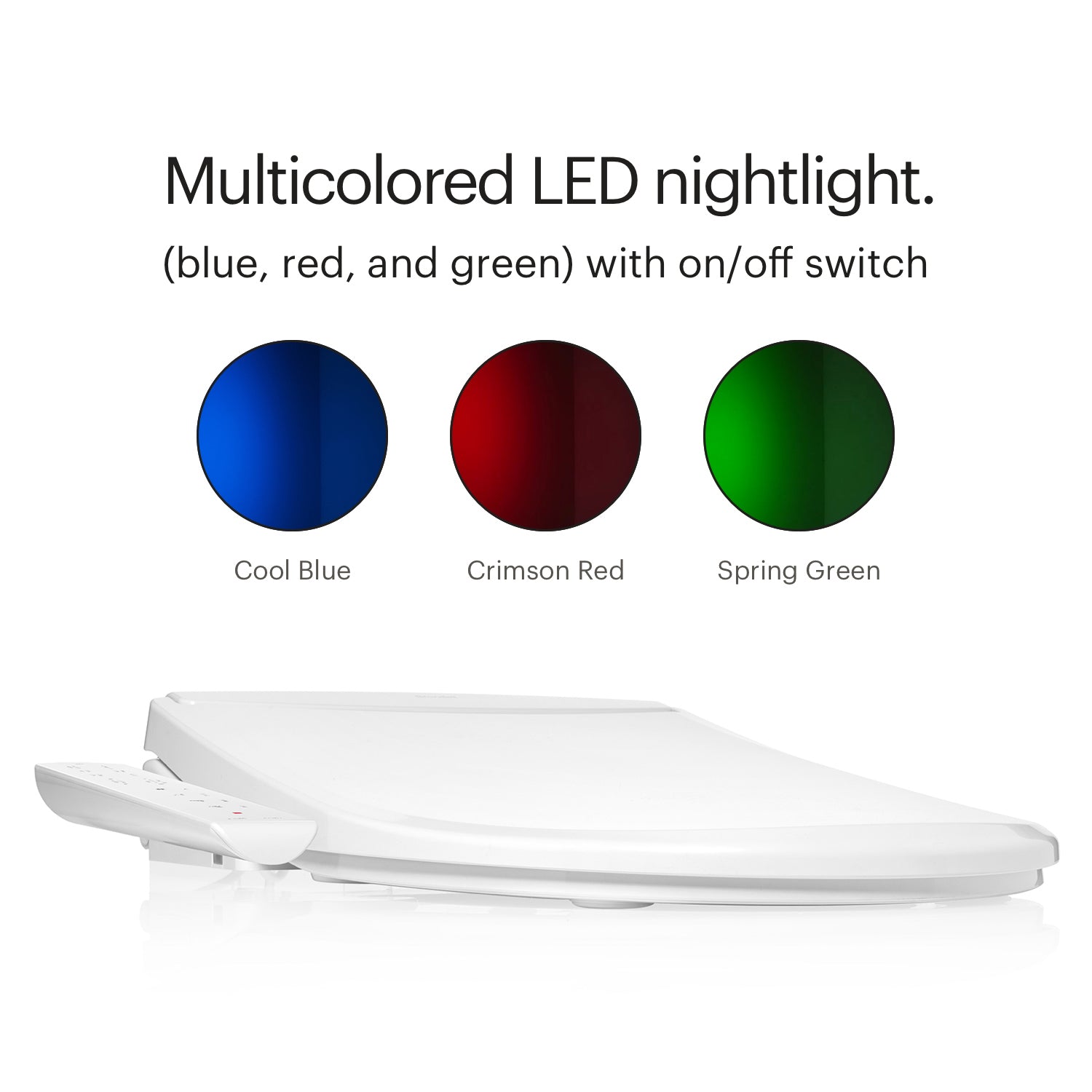 Brondell Swash Thinline T22 electric bidet closed with LED Nightlight options shown.