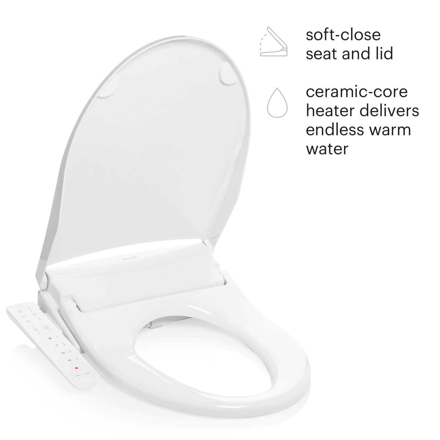 Brondell Swash Thinline T22 electric bidet  with soft-close feature and ceramic-core heater on a white background