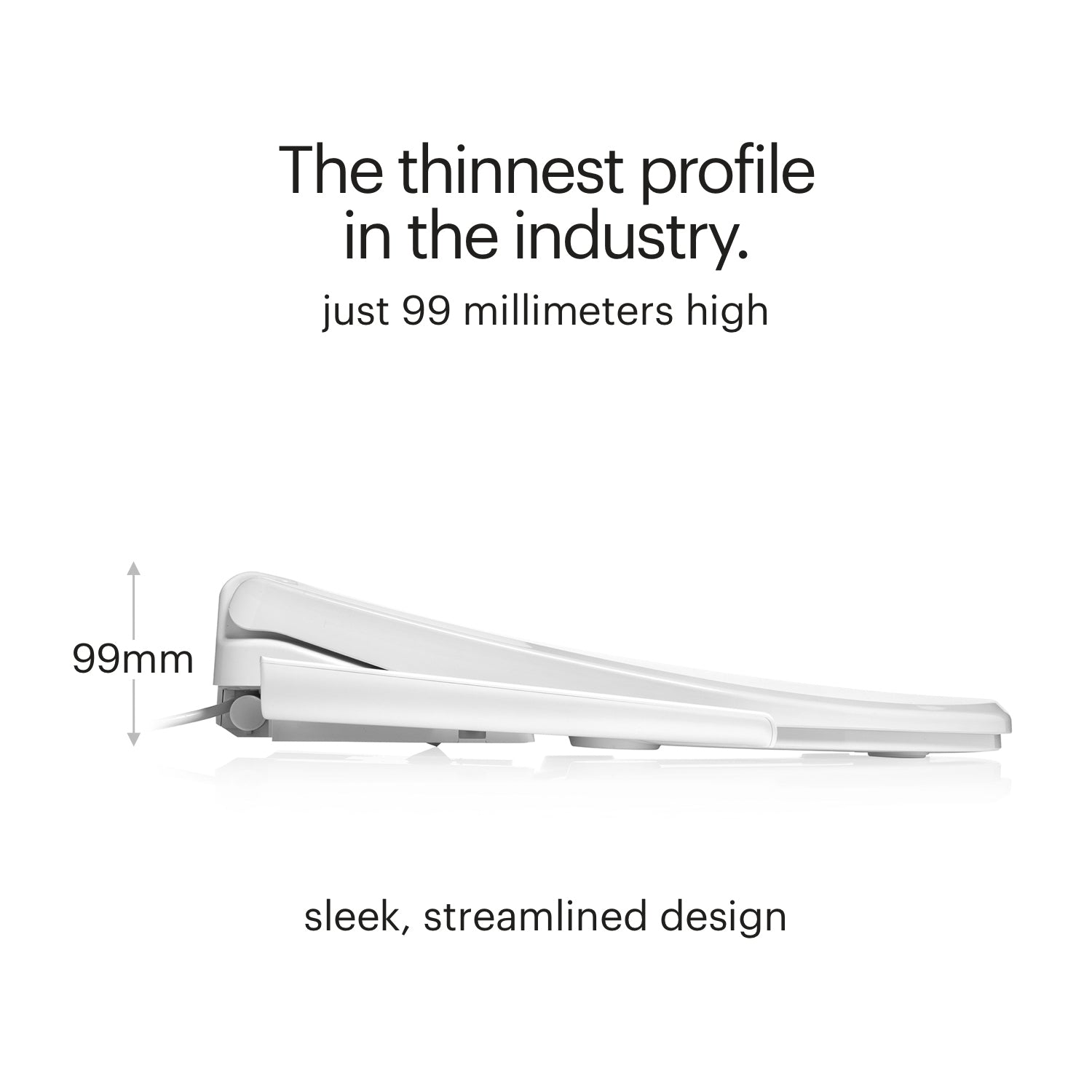 Brondell Swash Thinline T22 electric bidet with text highlighting its thin profile and sleek design.